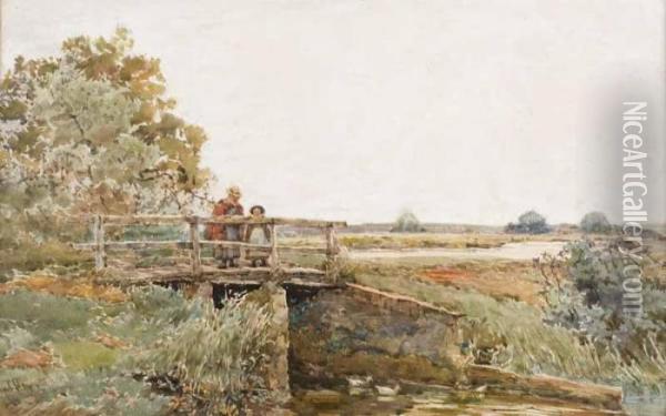 Watching The Ducks Oil Painting - Claude Hayes