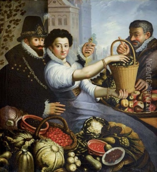 La Belle Verduriere, Dit Autrefois Portrait Presume De Francois De Granvelle, Comte De Cantecroy (1550- 1607) Et De Mademoiselle Gaille Oil Painting - Joachim Beuckelaer