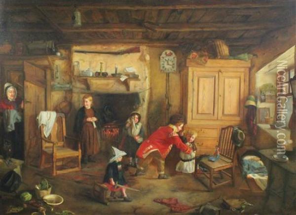 Interior With Children At Play Oil Painting - Thomas Faed