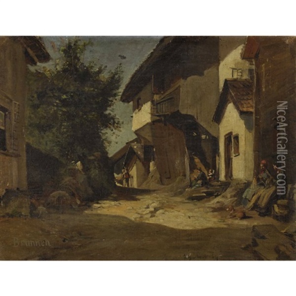 Sommerliche Ansicht Einer Gasse In Brunnen Oil Painting - Alfred-Paul-Emile-Etienne Dumont