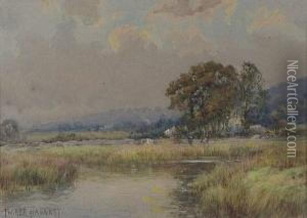 River Landscape With Trees And Figures Oil Painting - Parker Hagarty