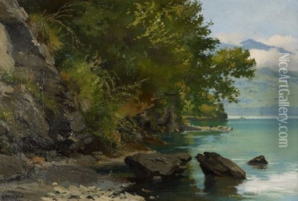 Bord De Lac Oil Painting - Auguste Bachelin