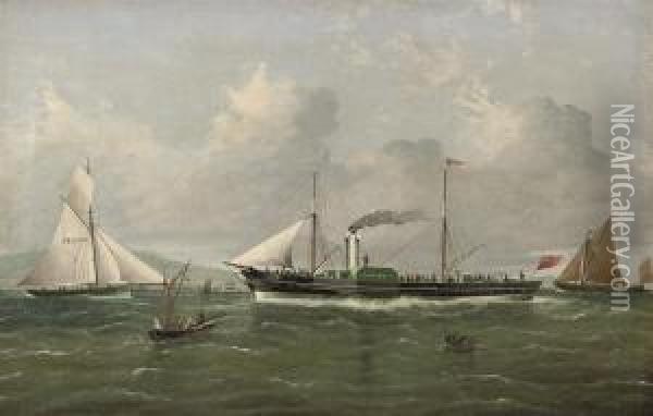 The Pioneering Thames Paddle-steamer 
Margery
 In Thethames Estuary, Her Decks Crowded With Passengers Oil Painting - John Tudgay