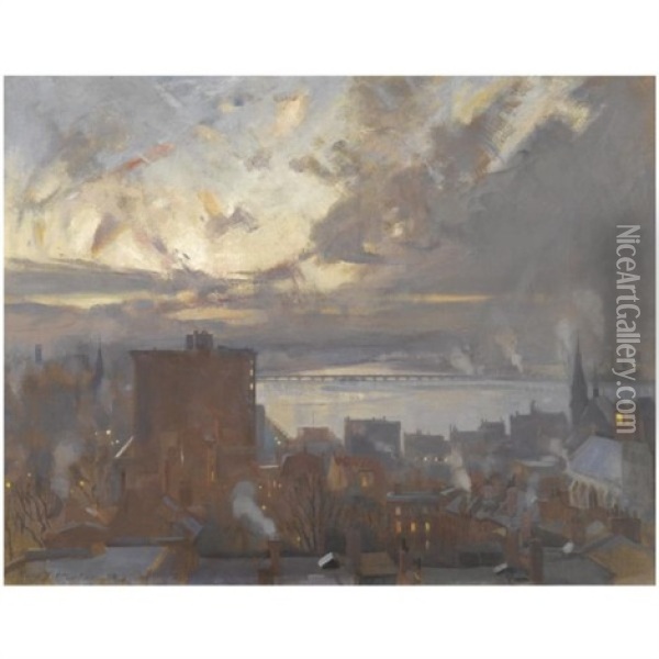 Down Beacon Hill From Tudor Penthouse, Boston Oil Painting - Mary Ethel Young Hunter