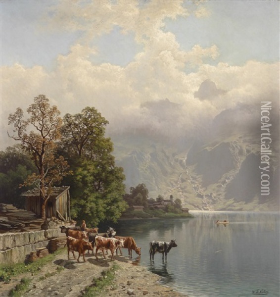 In Der Karthause Am Achensee, Tyrol Oil Painting - Theodor (Wilhelm T.) Nocken