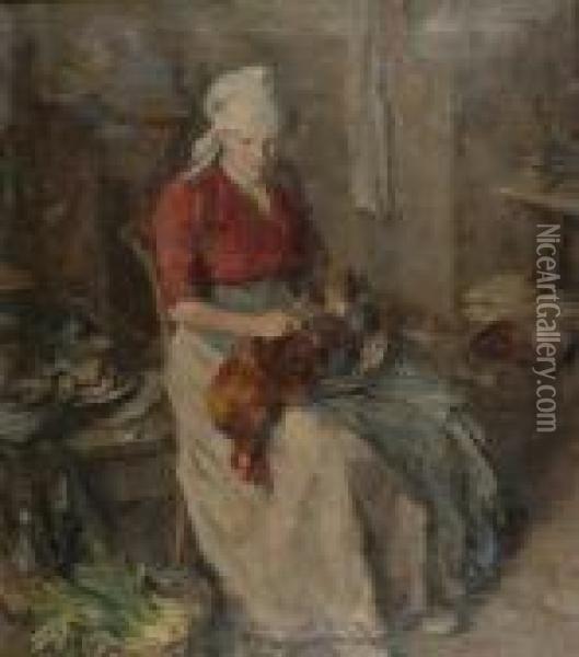 Kitchen Chores Oil Painting - Ludwig Muhrmann