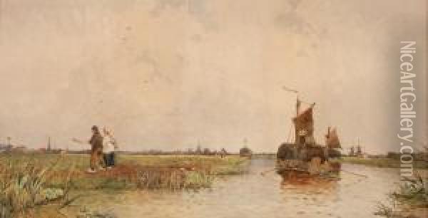 Bord De Canal En Hollande Oil Painting - Archibald Webb
