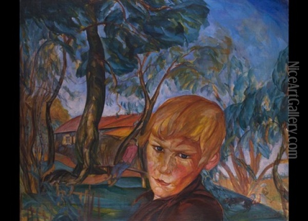 Jungenportrait Oil Painting - Boris Dmitrievich Grigoriev