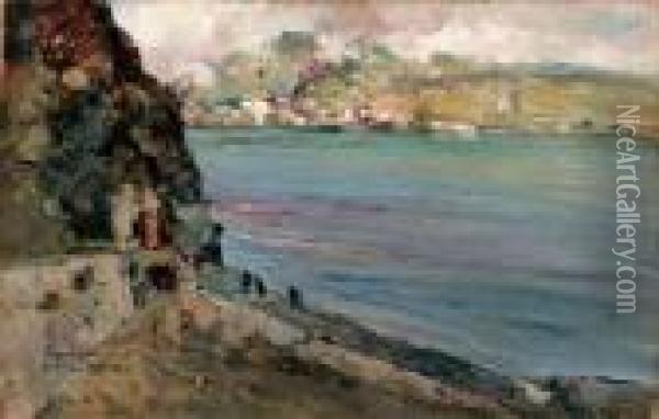 Ischia, Castello Aragonese - 1920 Oil Painting - Giuseppe Casciaro