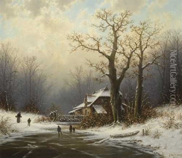 Winterlandschaft Oil Painting - Georg Schmitz