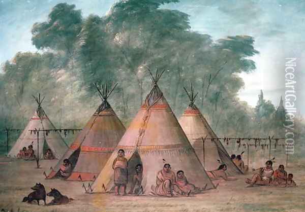 Sioux Village Oil Painting - George Catlin