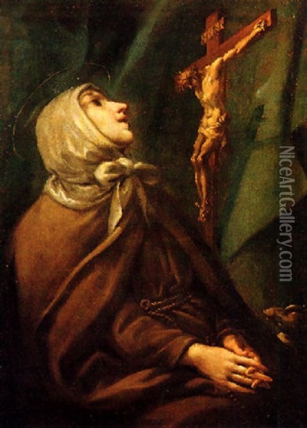 Santa In Preghiera Davanti Al Crocifisso Oil Painting - Pietro Antonio Magatti