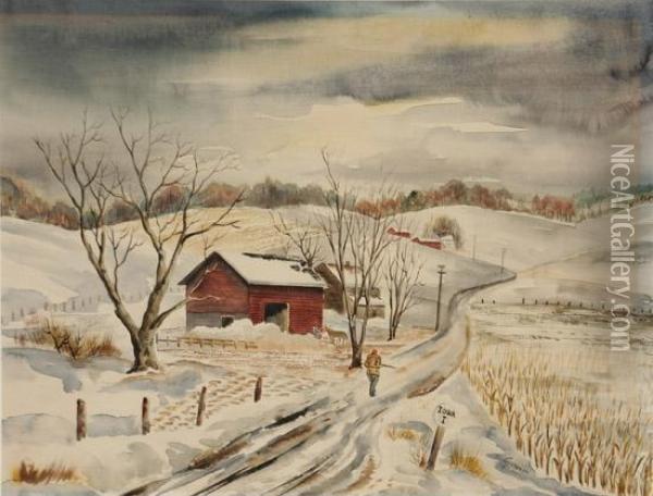 Winter In Iowa Oil Painting - Emil Ganso