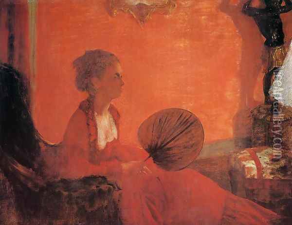 Madame Camus with a Fan Oil Painting - Edgar Degas