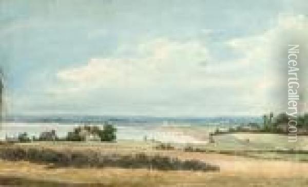 View Across The Fields To The Coast Oil Painting - William Linton