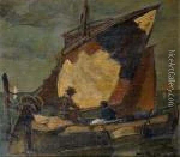 Fischerboot In Der Venezianischen
 Lagune. Oil Painting - Ludwig Dill