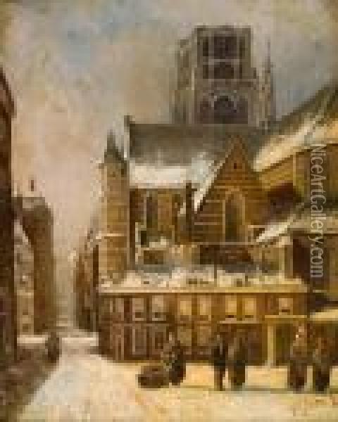 Stadsgezicht In Winter (haarlem) Oil Painting - Pieter Gerard Vertin