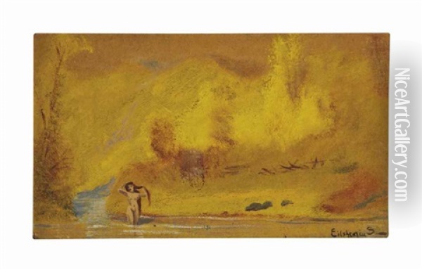 Bather And Golden Landscape Oil Painting - Louis Michel Eilshemius