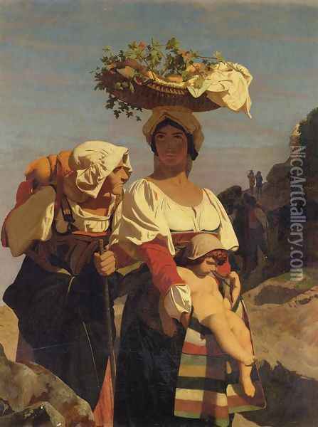 Two Italian Peasant Women and an Infant Oil Painting - Jean-Leon Gerome