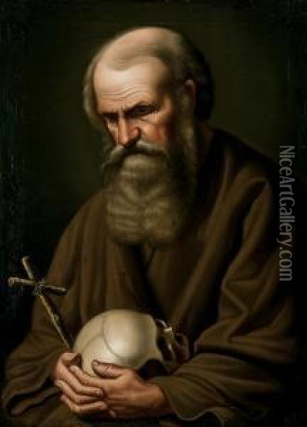 A Monk With Crucifix And Skull Oil Painting - Jozsef Volkel
