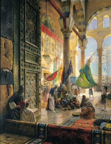 Forecourt Of The Ummayad Mosque, Damascus Oil Painting - Gustav Bauernfeind