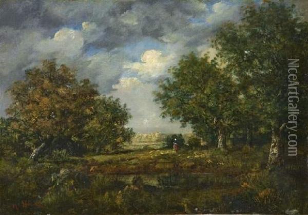 Spatsommerliche Waldlandschaft. Oil Painting - Narcisse-Virgile D Az De La Pena