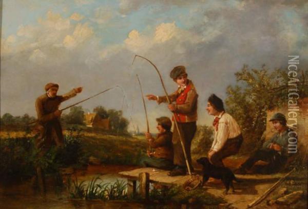 Dutch Boys Fishing On A River Bank Oil Painting - Herman Frederik Carel ten Kate