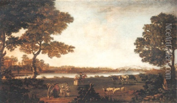 View Of The Thames At Twickenham Oil Painting - Peter (Pieter Andreas) Rysbrack
