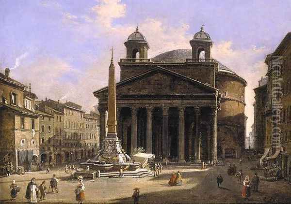 View of the Pantheon Rome Oil Painting - Ippolito Caffi
