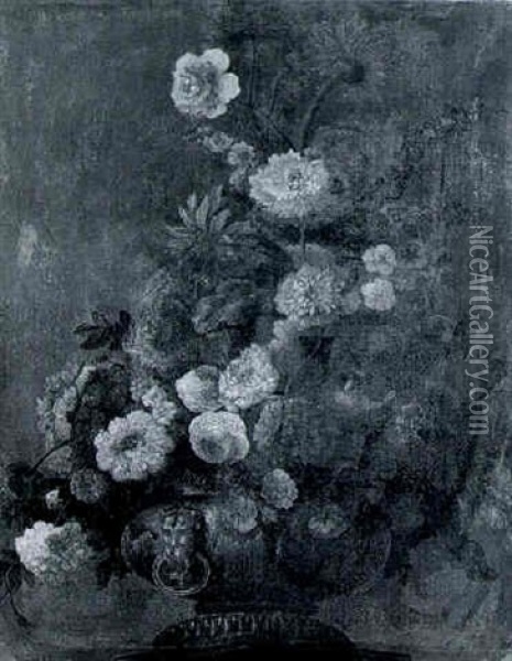 Urne De Fleurs Sur Un Entablement Oil Painting - Jan-Baptiste Bosschaert