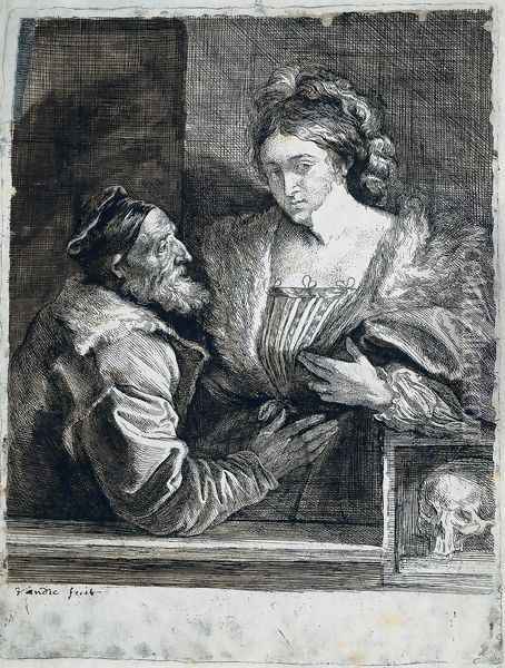Titian's Self Portrait with a Young Woman Oil Painting - Sir Anthony Van Dyck