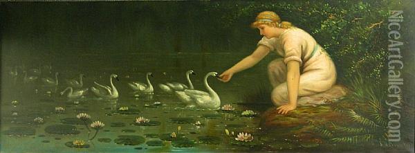 Feeding The Swans Oil Painting - Astley David Middleton Cooper