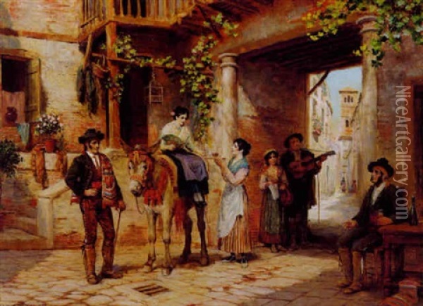Folkelivsscene I En Gade I Spanien Oil Painting - Arthur Trevor Haddon