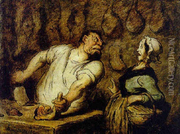 Le Boucher, Marche Montmartre Oil Painting - Honore Daumier
