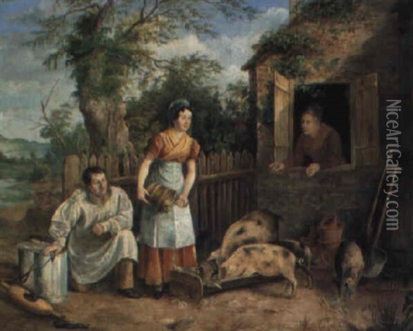 Feeding The Pigs Oil Painting - Rolinda Sharples