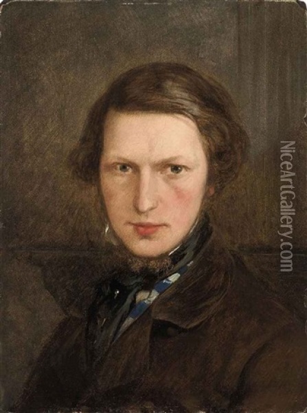 Self Portrait In A Brown Coat Oil Painting - Ford Madox Brown