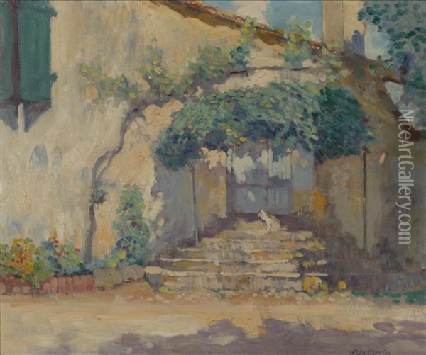 Old Pasadena Doorway Oil Painting - Alson Skinner Clark
