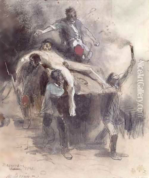 Men carrying away a corpse Oil Painting - Pierre Andrieu