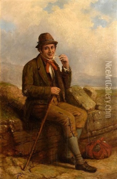 The Traveller At Rest Oil Painting - Charles Henry Cook