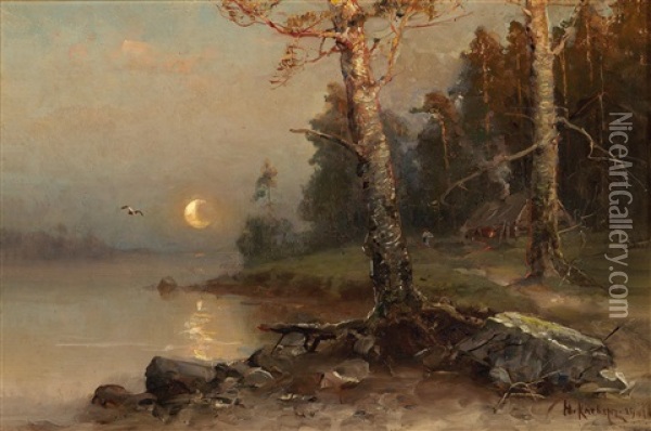 A Moonlit Night Oil Painting - Yuliy Yulevich (Julius) Klever