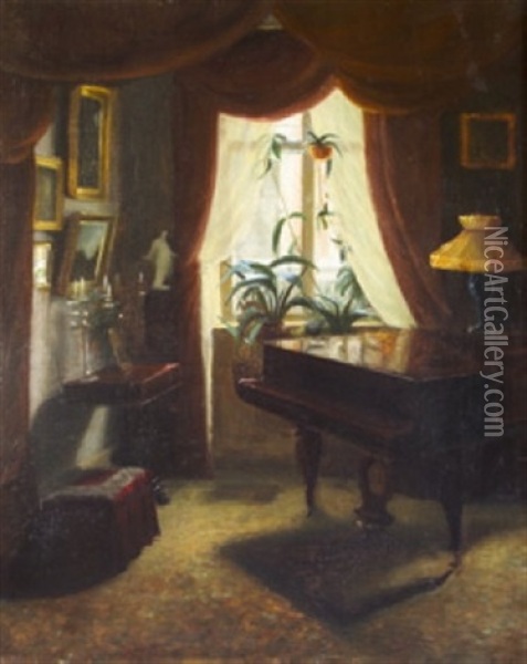 Interior With Piano Oil Painting - Carl Vilhelm Holsoe