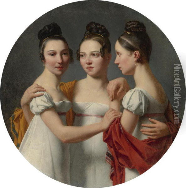 The Three Graces Oil Painting - Alexandre-Jean Dubois Drahonet