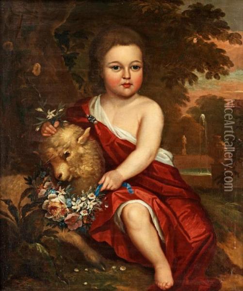 Portrait Of Boy With Lamb Oil Painting - Sir Godfrey Kneller