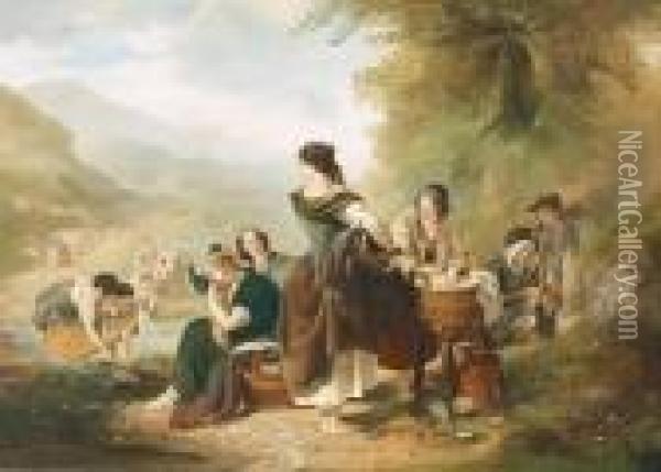 Wascherinnen In Den Highlands. Oil Painting - William Frederick Witherington