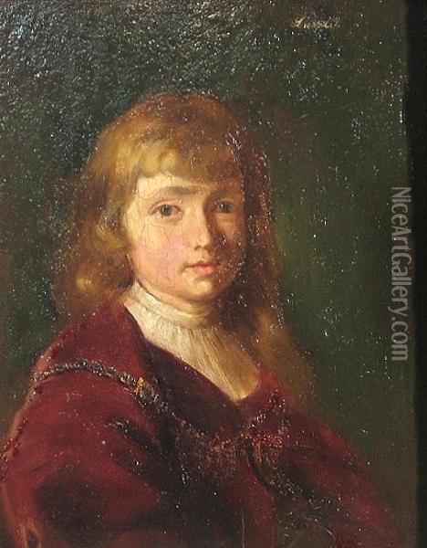 A Portrait Of A Boy In Red Oil Painting - John Landis