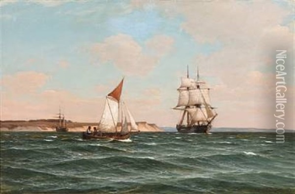 Seascape With Sailing Ships Oil Painting - Laurits Bernhard Holst