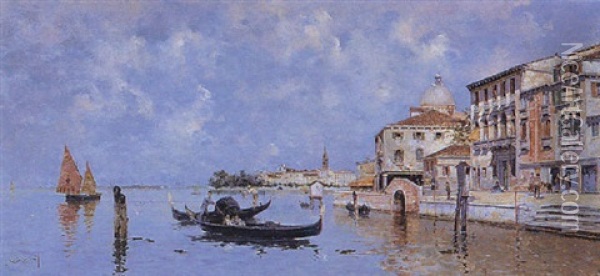 Le Grand Canal, Venice Oil Painting - Antonio Maria de Reyna Manescau