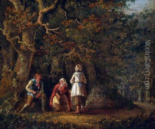 Figures In Woodland Oil Painting - Thomas Hand