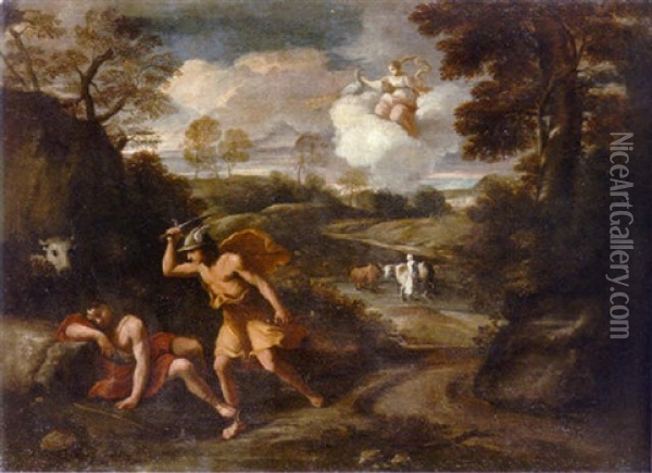 A Wooded Landscape With Mercury And Argus Oil Painting - Pier Francesco Mola