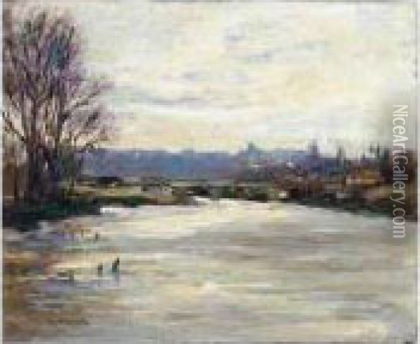 Rio Manzanares, Madrid (view Of The Manzanares River, Madrid) Oil Painting - Aureliano de Beruete y Moret